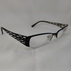 THALIA Eyeglass Frames Rectangle Half Metal Rims Plastic Arms Black White